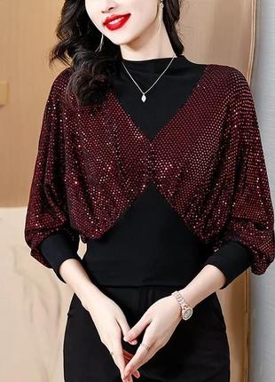 Блузка жіноча з широкими рукавами «кажан» 2xl бордовий