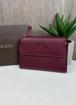 Жіночий шкіряний гаманець-стиль-груччі, мініклатч портмоне з натуральної шкіри gucci бордовий