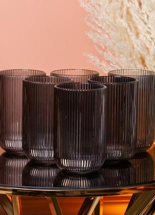 Ребристі склянки набір високих склянок 6 шт 400 мл сірий `gr`