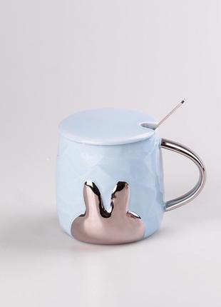 Кружка керамическая rabbit 300мл с крышкой и ложкой чашка с крышкой чашки для кофе `gr`