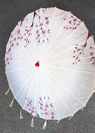 Зонт декоративный китайский с кисточками "цветение персика"