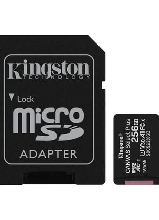Карта памяти microsdxc 256gb kingston canvas select plus class 10 uhs-i u3 v30 a1 + sd-adapter (sdcs2/256gb)
