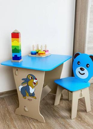 Набір стіл та стул медведик блакитного кольору