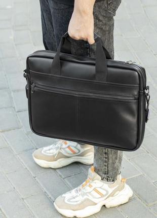 Мужская деловая сумка портфель для ноутбуков и документов черная из экокожи capitalist