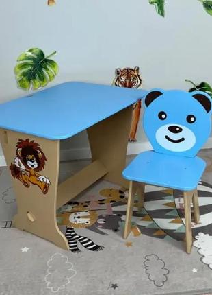 Голубой детский стол-парта со стулом фигурным для детей (роста 100-115 см)