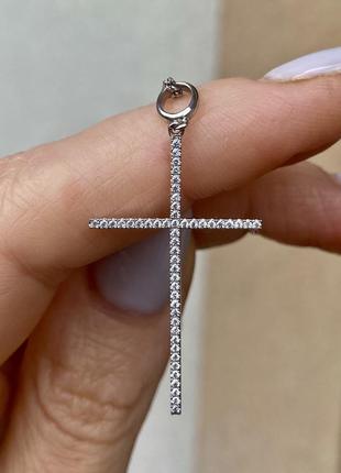 Новый стильный кулон подвес крестик серебро мусаниты (бриллианты)6 фото