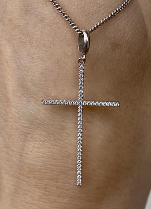 Новый стильный кулон подвес крестик серебро мусаниты (бриллианты)2 фото