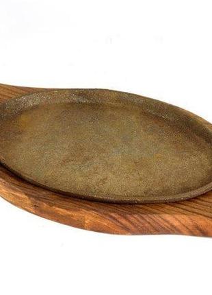 Сковорода чугунная на деревянной подставке empire em-6030 14х24 см