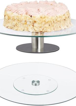 Тарелка для торта relaxdays, набор из 2 шт. с подставкой и без нее, вращается на 360°, диаметр 30 см(витрина)