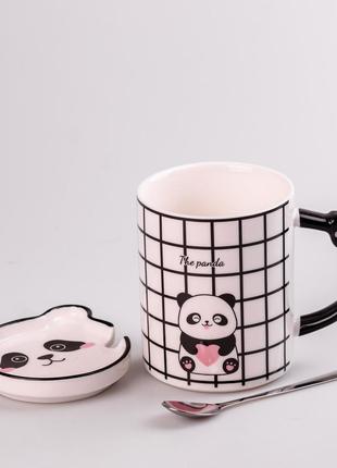 Чашка керамічна the panda 350мл з блюдцем та ложкою кухоль із блюдцем і ложкою `gr`