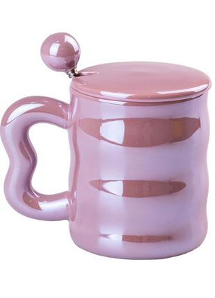 Чашка керамічна love 400мл з кришкою та ложкою кухоль для чаю з кришкою `gr`