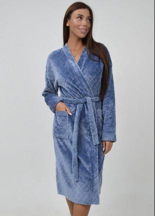 Жіночий плюшевий халат кімоно roksana , голубий