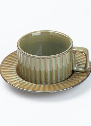 Чашка з блюдцем 250 мл керамічна смарагдова `gr`