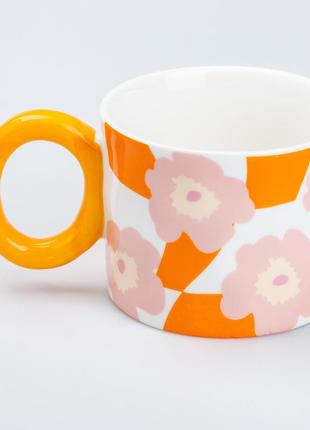 Чашка керамическая 400 мл для чая и кофе "цветок" оранжевая `gr`