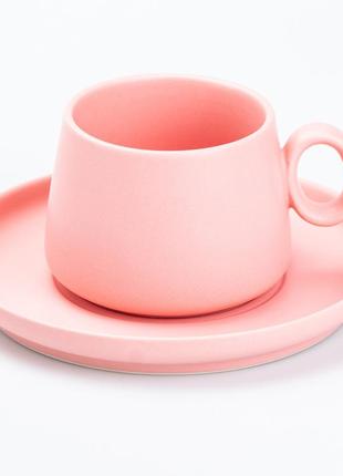 Чашка з блюдцем керамічна 300 мл рожева `gr`