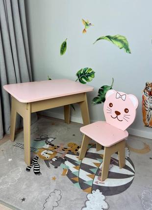 Розовый детский стол со стулом "pink bear"