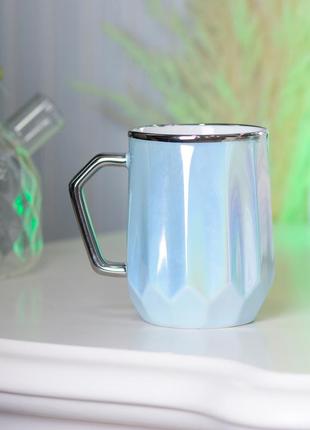 Чашка керамическая glaze 450мл в зеркальной глазури чашки для кофе голубой `gr`