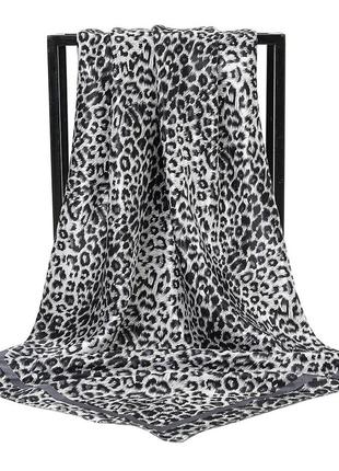 Женский платок леопардовый атласный, косынка 90*90 см