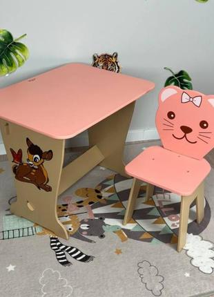 Рожевий дитячий стіл-парта зі стулом фігурним