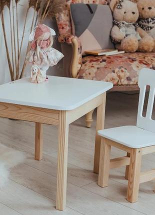 Набір стіл з відкидною столешнею та стул з фігурною спинкою білого кольору, для дітей (зріст 116-130см)