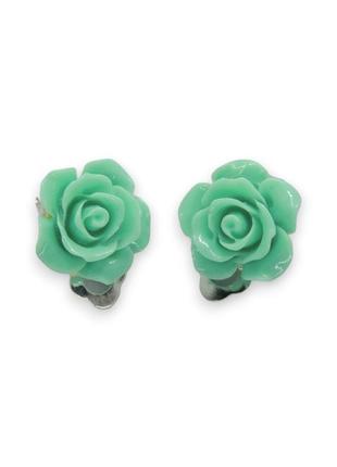 Кліпси сережки дитячі для вух без пробивання вуха liresmina jewelry сережки у вигляді квітки троянда бірюзова