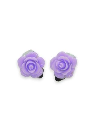 Кліпси сережки дитячі для вух без пробивання вуха liresmina jewelry сережки у вигляді квітки троянда фіолетова