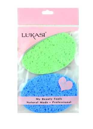 Упаковка спонжей для макияжа очищения умывания, 2 штуки, lukasi (02, зеленая + синяя, 113-02bc)