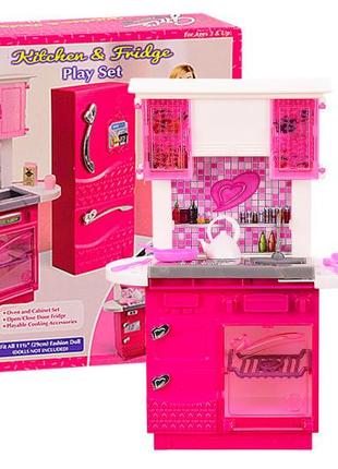 Мебель детская gloria, кухня и холодильником, розовая