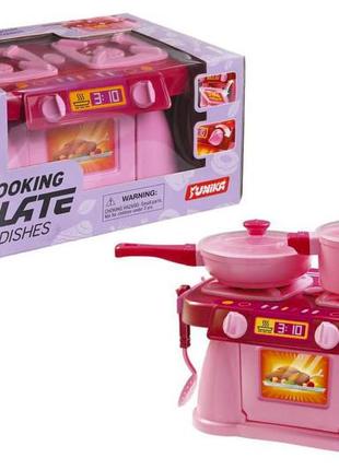 Набір дитячого посуду "cooking plate with dishes" 7 предметів рожевий від юніка
