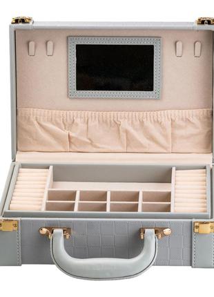 Скринька-органайзер з ручкою для зберігання та транспортування ювелірних прикрас та біжутерії, сіра, 27х18,5х9 см см