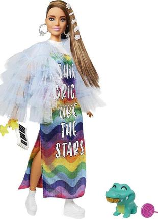 Barbie extra doll long brunette hair gyj78 mattel барбі екстра лялька в довгій райдужній сукні з крокодилом