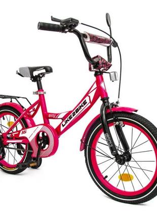Велосипед дитячий 2-х колісний 16'' 211603 like2bike sky, рожевий рама сталь, з дзвінком, ручні галь