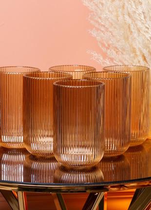 Ребристі склянки набір високих склянок 6 шт 400 мл бурштиновий `gr`
