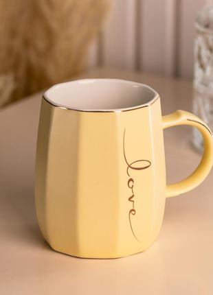 Чашка керамічна для чаю та кави 400 мл love жовта `gr`
