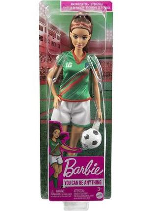 Barbie soccer fashion doll brunette #16 uniform hcn18 mattel лялька барбі футболістка в зеленій уніформі