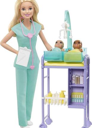 Barbie baby doctor playset with blonde doll gkh23 mattel барбі лялька педіатр лікар блондинка ігровий набір
