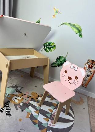 Набор стол с откидной столешницей и стул мишка розового цвета