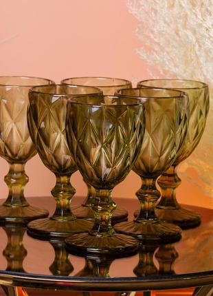 Скляні келихи з гранями набір келихів для вина 6 штук фужери для вина зелений `gr`