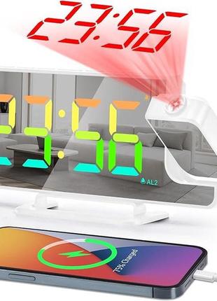 Проекционный будильник u-pick для спальни, цифровые часы с зеркалом rgb 7,3 дюйма, большой дисплей с 11 цветам