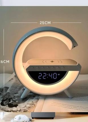 Багатофункціональна лампа нічник із бездротовою зарядкою 7в1  bluetooth колонкою будильник rgb-led