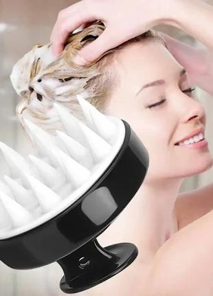 Силіконовий масажер для шкіри голови (шабер для миття волосся), чорний/білий