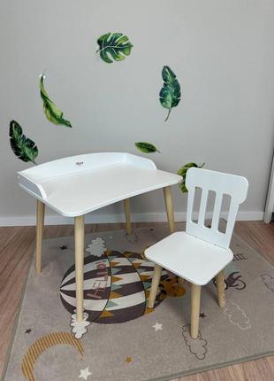 Детский белый столик и стульчик решетка с круглыми ножками, для деток 1-й группы роста (100-115см)