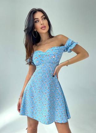 🌈4! шикарна жіноча сукня в квіти голуба блакитна голубий блакитний плаття платье женское мини міні