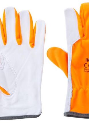 Перчатки рабочие intertool - комбинированная козья кожа флуоресцентная оранжевая 10"