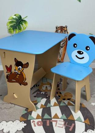Блакитний дитячий стіл-парта зі стулом фігурним