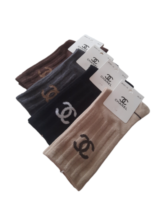 Набор 4 пары женские высокие брендовые демисезонные носки chanel в рубчик 36-41р.