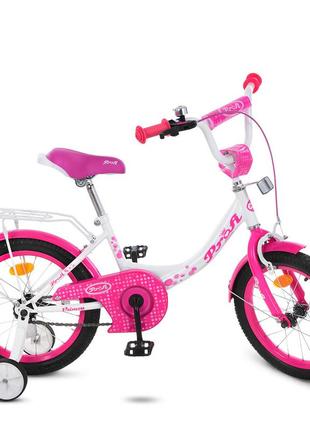 Велосипед дитячий prof1 16 д. y1614 princess, дзвінок, доп. колеса, біло-малиновий.