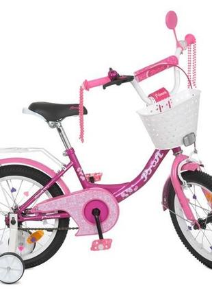 Велосипед дитячий prof1 18 y1816-1k princess, skd75, фуксія, ліхтар, дзвінок, дзерк., кошик, додатко