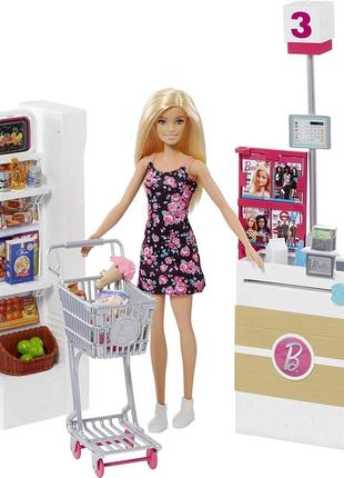 Barbie doll, blonde, and grocery store frp01 mattel барбі лялька супермаркет магазин ігровий набір