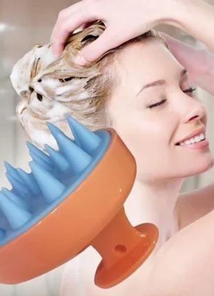 Силіконовий масажер для шкіри голови (шабер для миття волосся) оранжевий/ блакитний